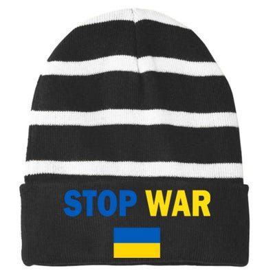 Support Ukraine Flag Stop War Striped Beanie with Solid Band