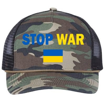 Support Ukraine Flag Stop War Retro Rope Trucker Hat Cap