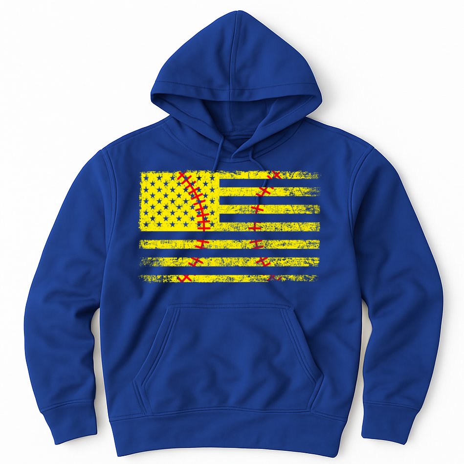 Softball Usa Flag Of America American Softball Vintage Gift Funny Gift Hoodie