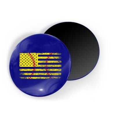 Softball Usa Flag Of America American Softball Vintage Gift Funny Gift Magnet