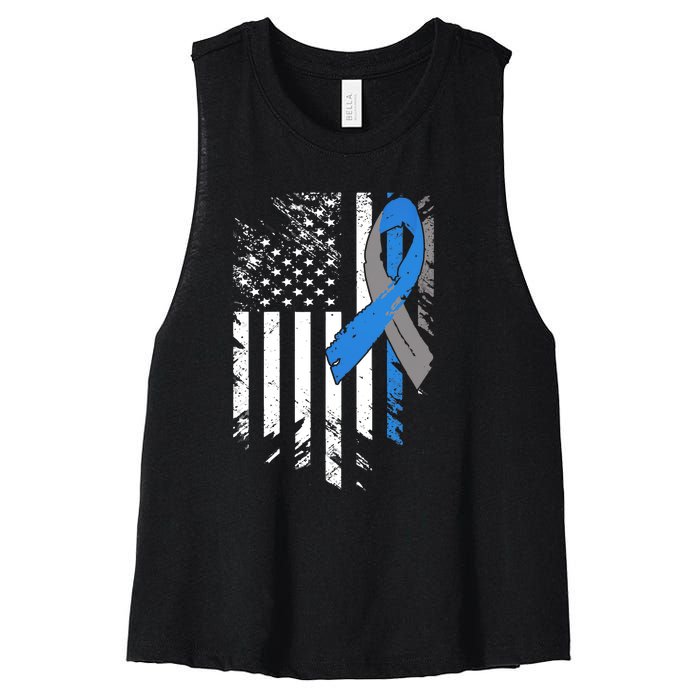 Support USA Flag Diabetes Type 1 Awareness Family Women's Racerback Cropped Tank