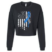 Support USA Flag Diabetes Type 1 Awareness Family Cropped Pullover Crew