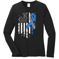 Support USA Flag Diabetes Type 1 Awareness Family Ladies Long Sleeve Shirt