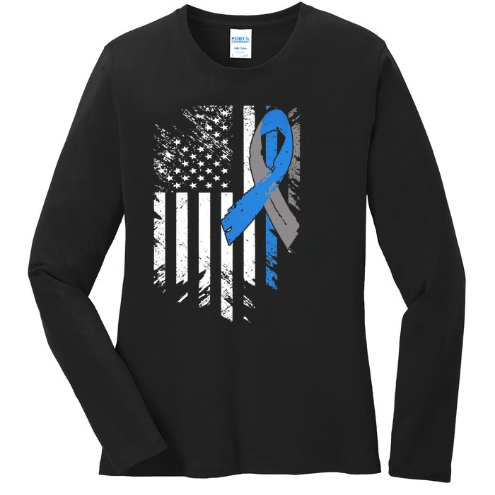 Support USA Flag Diabetes Type 1 Awareness Family Ladies Long Sleeve Shirt