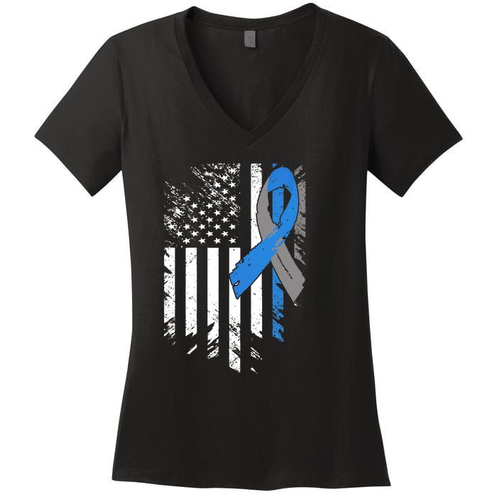 Support USA Flag Diabetes Type 1 Awareness Family Women's V-Neck T-Shirt