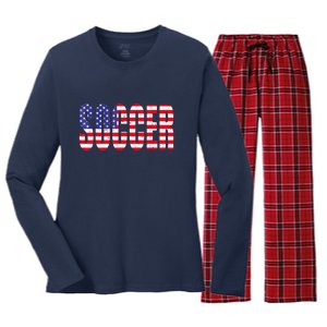 Soccer USA Flag For Soccer Lover Man Woman Women's Long Sleeve Flannel Pajama Set 