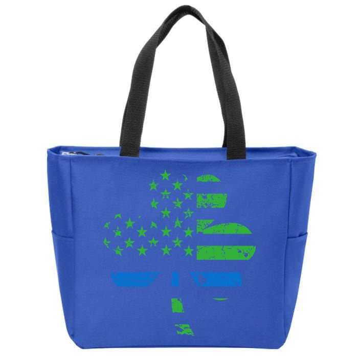 Shamrock Usa Flag Thin Blue Line Police St Patricks Day Gift Zip Tote Bag