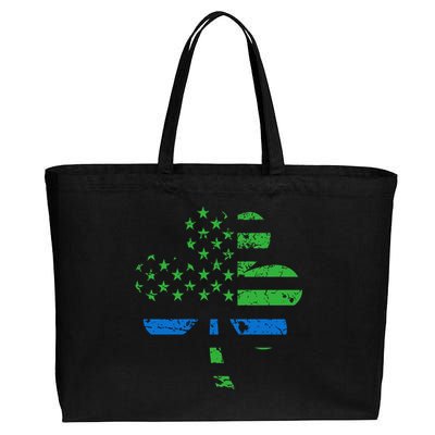 Shamrock Usa Flag Thin Blue Line Police St Patricks Day Gift Cotton Canvas Jumbo Tote