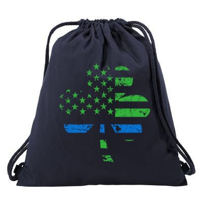 Shamrock Usa Flag Thin Blue Line Police St Patricks Day Gift Drawstring Bag