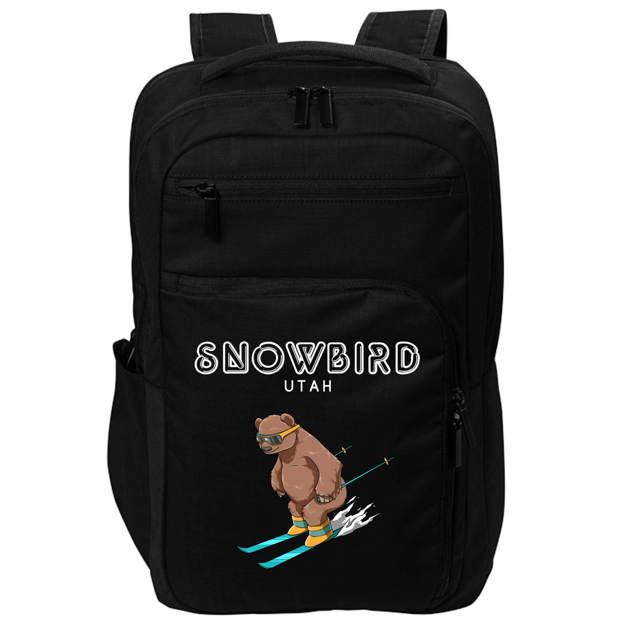 Snowbird Utah Funny Ski Grizzly Bear Gift Impact Tech Backpack