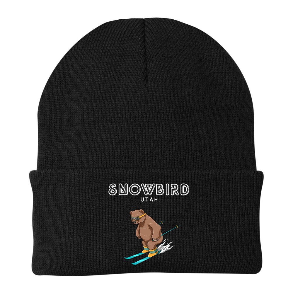 Snowbird Utah Funny Ski Grizzly Bear Gift Beanie