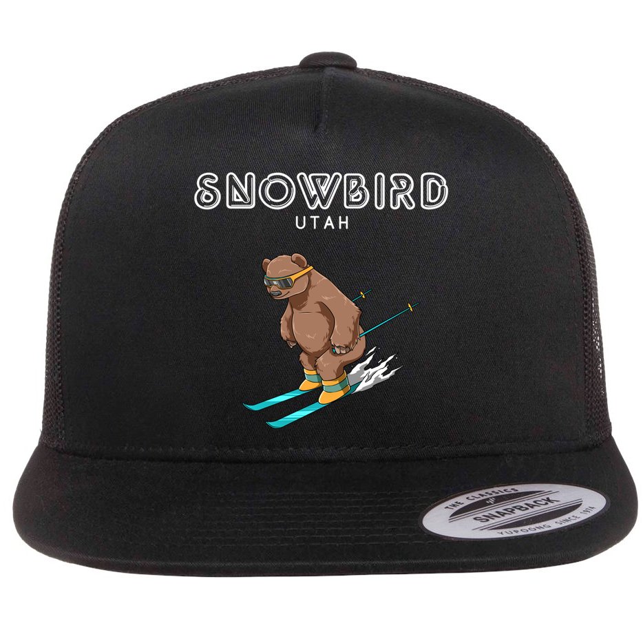 Snowbird Utah Funny Ski Grizzly Bear Gift Flat Bill Trucker Hat