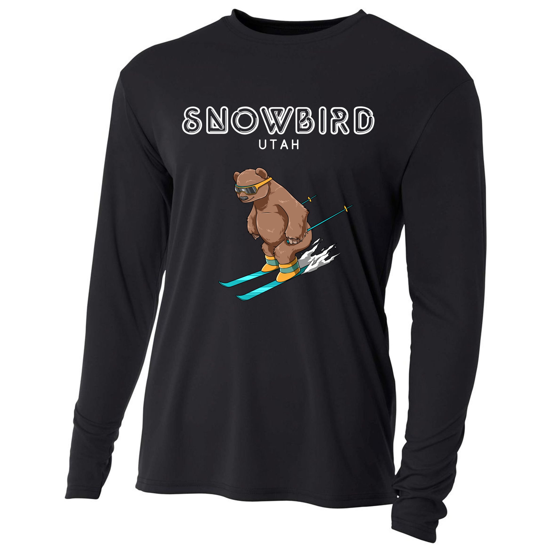 Snowbird Utah Funny Ski Grizzly Bear Gift Cooling Performance Long Sleeve Crew