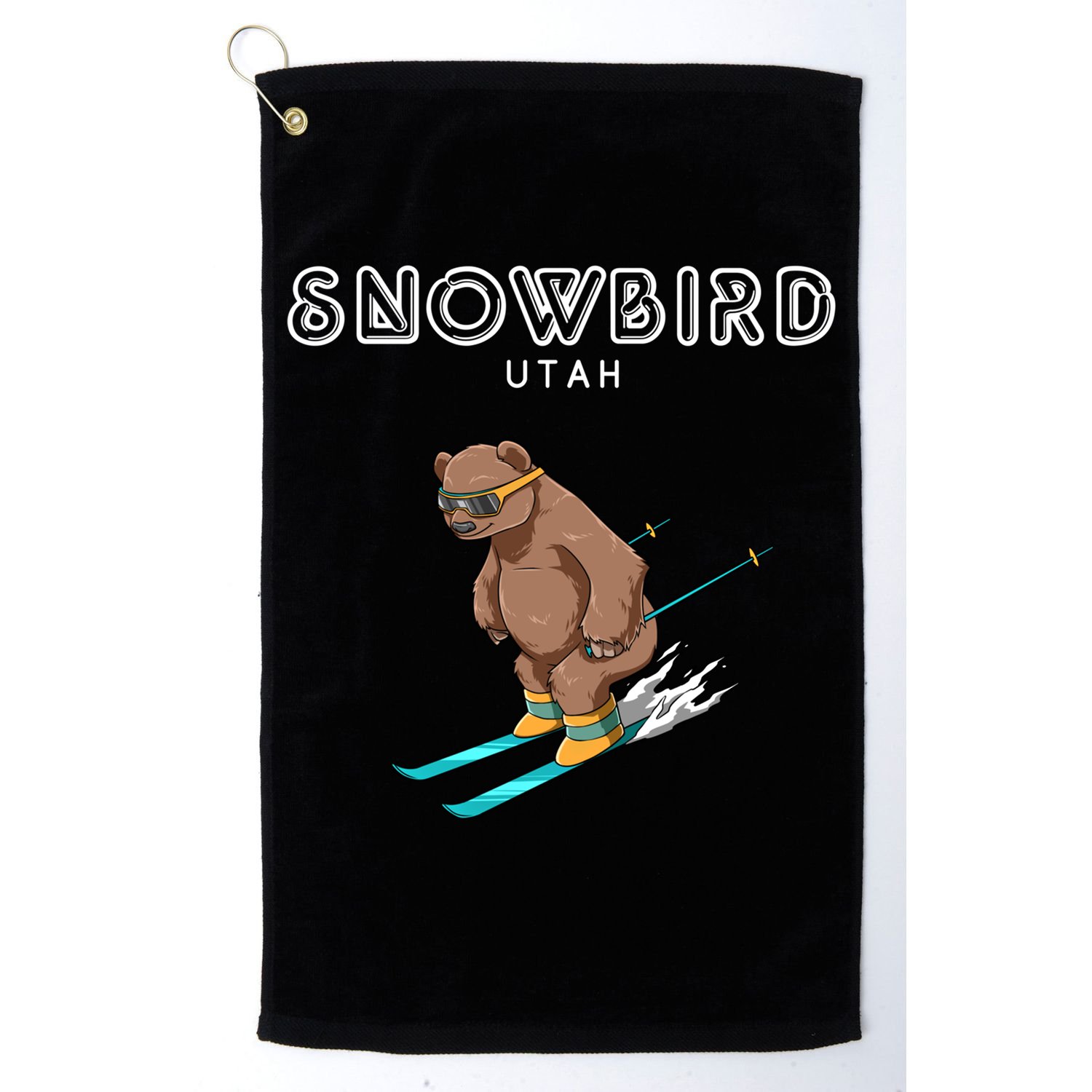 Snowbird Utah Funny Ski Grizzly Bear Gift Golf Towel