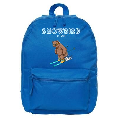 Snowbird Utah Funny Ski Grizzly Bear Gift 16 in Basic Backpack