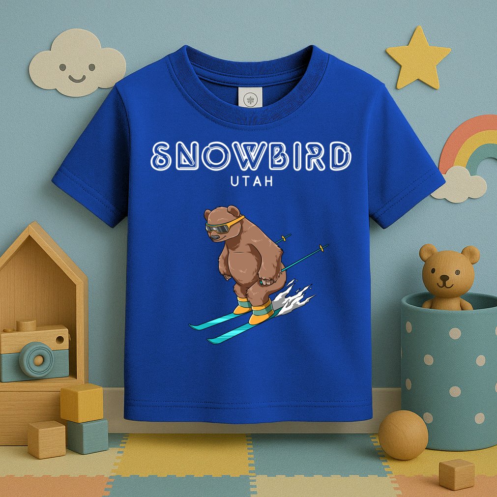 Snowbird Utah Funny Ski Grizzly Bear Gift Toddler T-Shirt