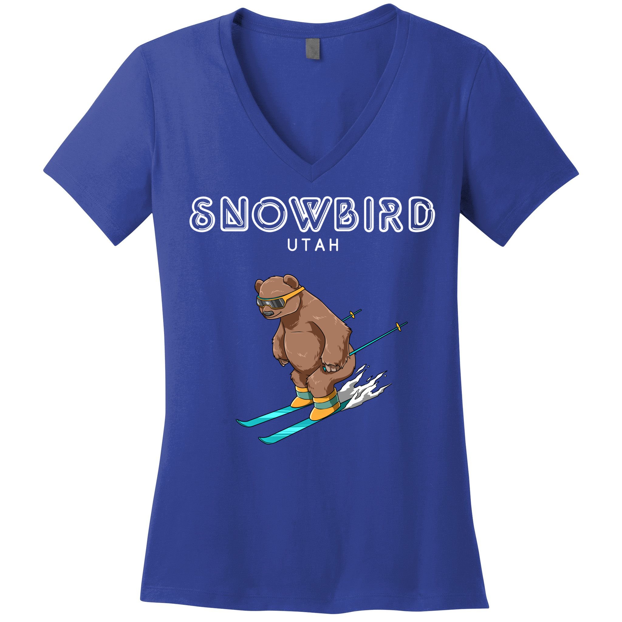 Snowbird Utah Funny Ski Grizzly Bear Gift Women's V-Neck T-Shirt