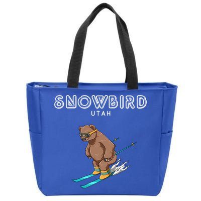 Snowbird Utah Funny Ski Grizzly Bear Gift Zip Tote Bag