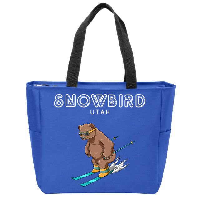 Snowbird Utah Funny Ski Grizzly Bear Gift Zip Tote Bag