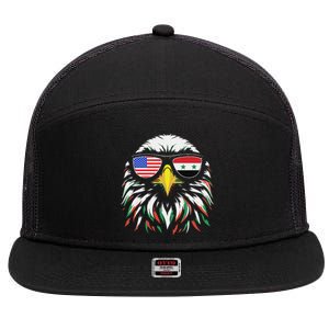 Syria Usa Flag Half Syrian American Patriotic Eagle 7 Panel Mesh Trucker Snapback Hat