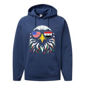 Syria Usa Flag Half Syrian American Patriotic Eagle Performance Fleece Hoodie