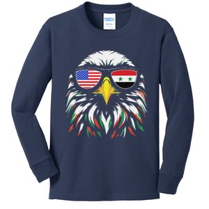 Syria Usa Flag Half Syrian American Patriotic Eagle Kids Long Sleeve Shirt