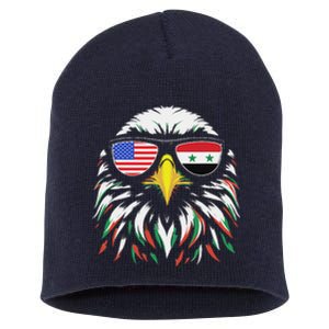 Syria Usa Flag Half Syrian American Patriotic Eagle Short Acrylic Beanie