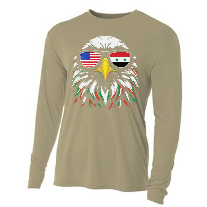 Syria Usa Flag Half Syrian American Patriotic Eagle Cooling Performance Long Sleeve Crew