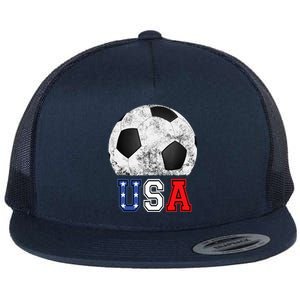 Soccer USA Football Soccer Ball Flat Bill Trucker Hat