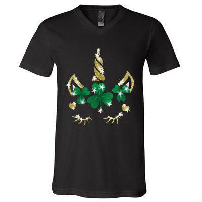 Sarcastic Unicorn Face Print Cute Saint Patrick's Day V-Neck T-Shirt