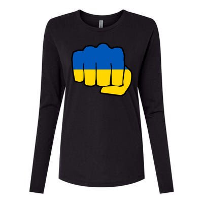 Support Ukraine Flag Fist Womens Cotton Relaxed Long Sleeve T-Shirt