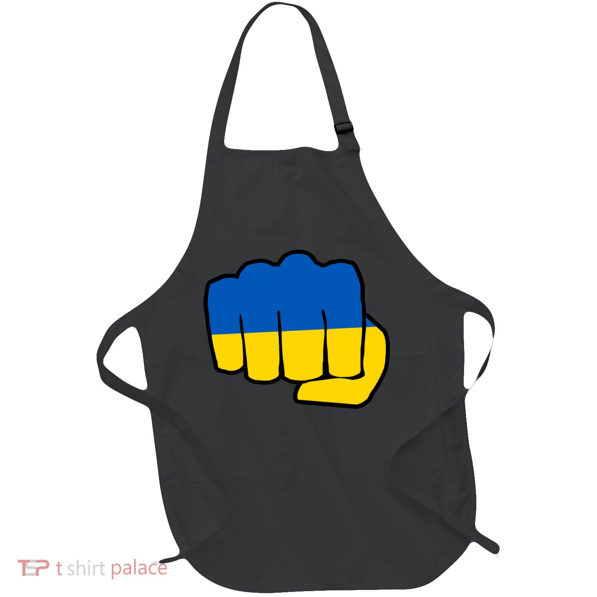 Support Ukraine Flag Fist Full-Length Apron With Pockets
