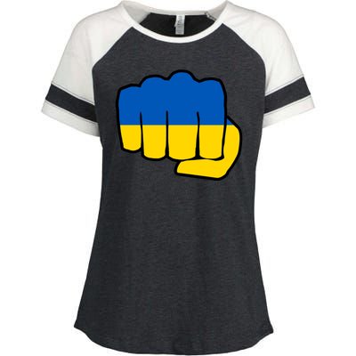 Support Ukraine Flag Fist Enza Ladies Jersey Colorblock Tee