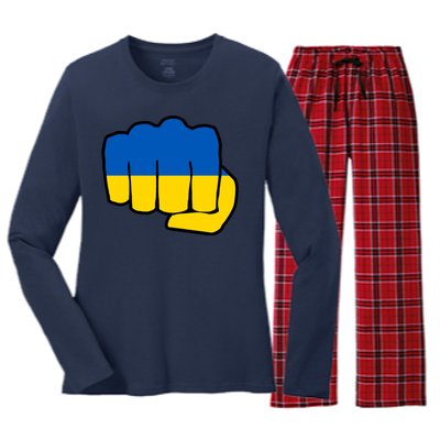 Support Ukraine Flag Fist Women's Long Sleeve Flannel Pajama Set 