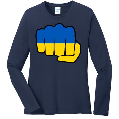 Support Ukraine Flag Fist Ladies Long Sleeve Shirt