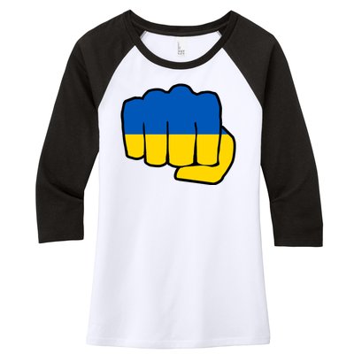 Support Ukraine Flag Fist Women's Tri-Blend 3/4-Sleeve Raglan Shirt