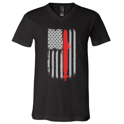 Submarine Usa Flag Gift For Submariner V-Neck T-Shirt