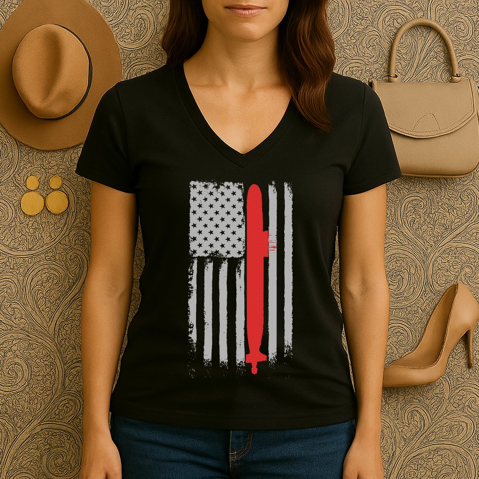 Submarine Usa Flag Gift For Submariner Women's V-Neck T-Shirt