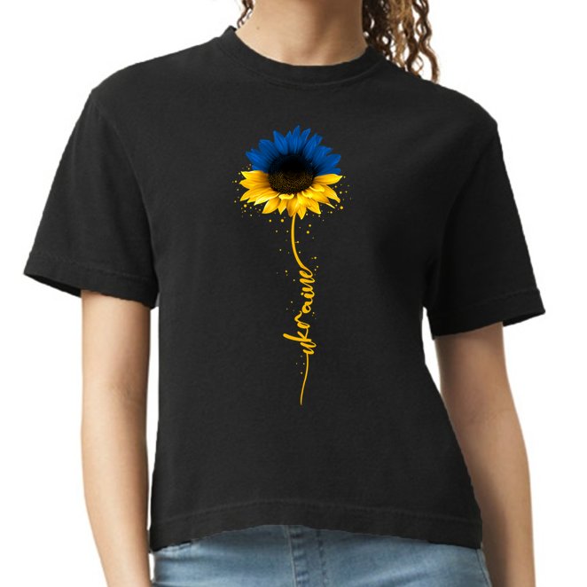 Sunflower Ukrainian Flag Tee I Stand With Ukraine Peace Gift Comfort Colors Boxy T-Shirt
