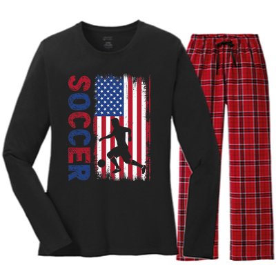 Soccer Usa Flag For Soccer Lover Women's Long Sleeve Flannel Pajama Set 