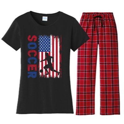 Soccer Usa Flag For Soccer Lover Women's Flannel Pajama Set