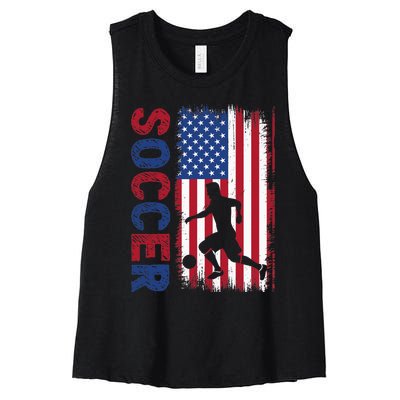 Soccer Usa Flag For Soccer Lover Women's Racerback Cropped Tank