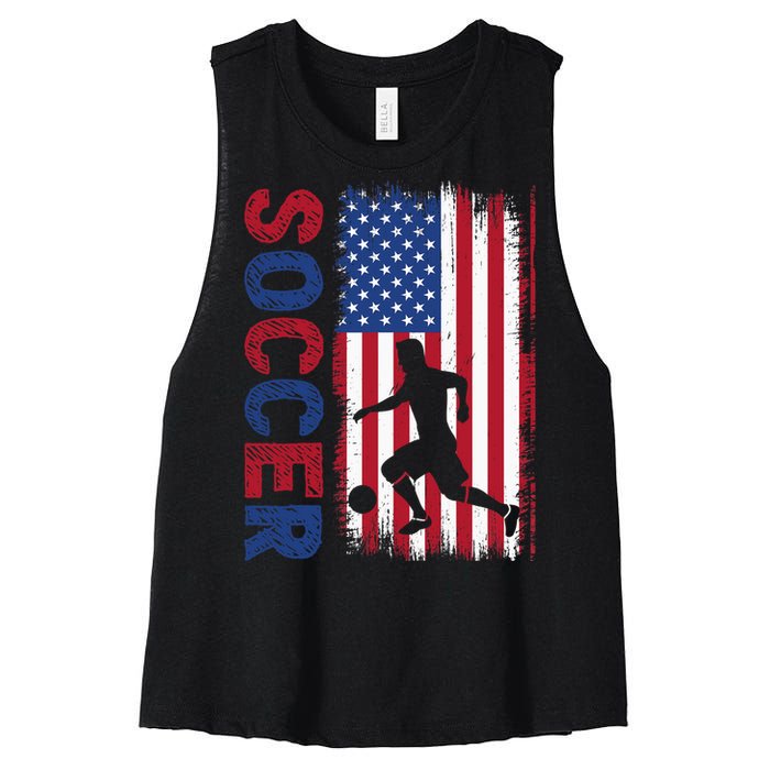 Soccer Usa Flag For Soccer Lover Women's Racerback Cropped Tank