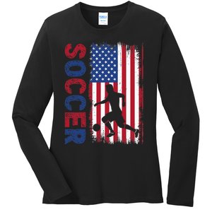 Soccer Usa Flag For Soccer Lover Ladies Long Sleeve Shirt