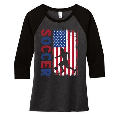 Soccer Usa Flag For Soccer Lover Women's Tri-Blend 3/4-Sleeve Raglan Shirt