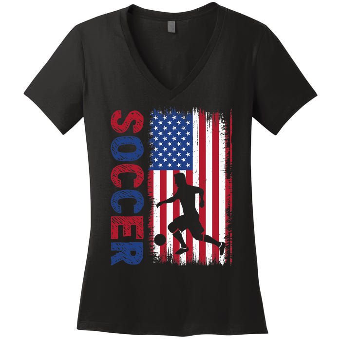 Soccer Usa Flag For Soccer Lover Women's V-Neck T-Shirt