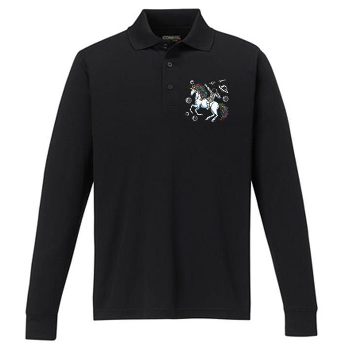 Space Unicorns Funny Astronaut Planet Travel Performance Long Sleeve Polo