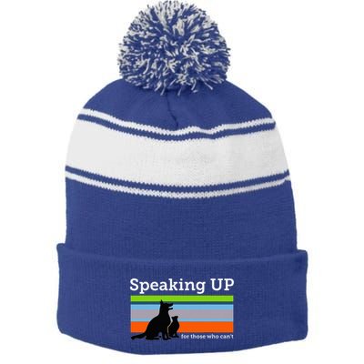 Speaking Up For Those Who CanT Stop Animal Abuse Awareness Stripe Pom Pom Beanie