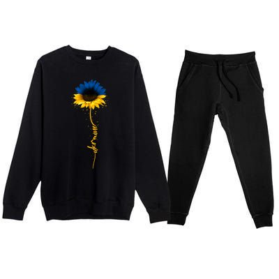 Sunflower Ukrainian Flag Tee I Stand With Ukraine Peace Gift Premium Crewneck Sweatsuit Set