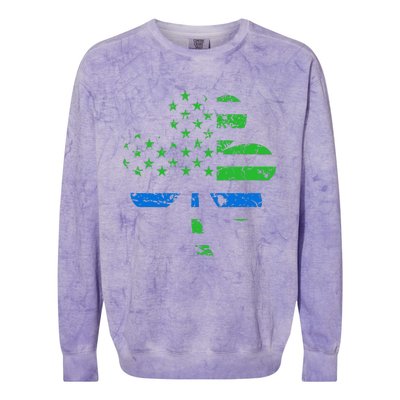 Shamrock USA Flag Thin Blue Line Police St Patricks Day Colorblast Crewneck Sweatshirt